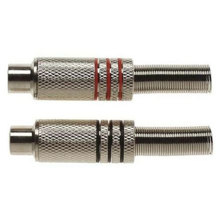 Разъем RCA "гн" металл на кабель, пайка, красный и черный (3 полосы)