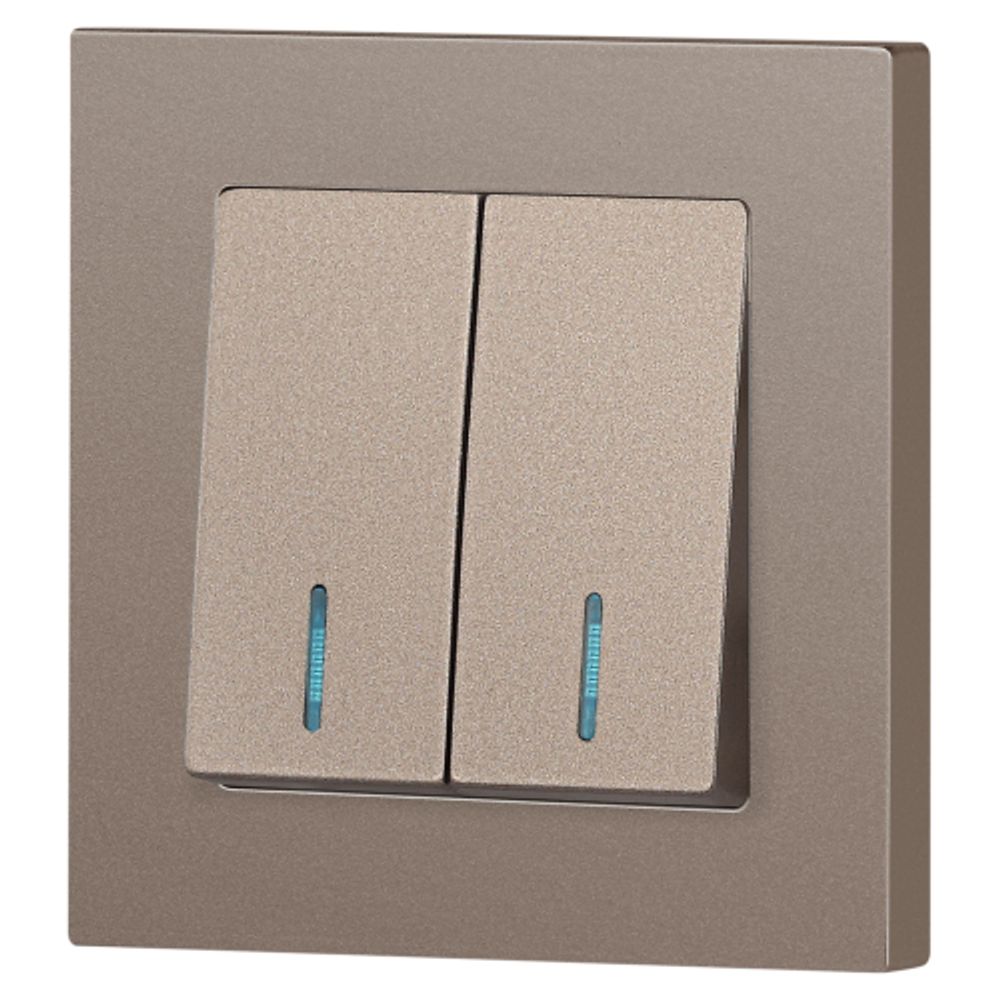 Выключатель Intro Accent 6-105-08 двойной с подсветкой, 10А-250В, IP20, СУ, AL/CU, бронза