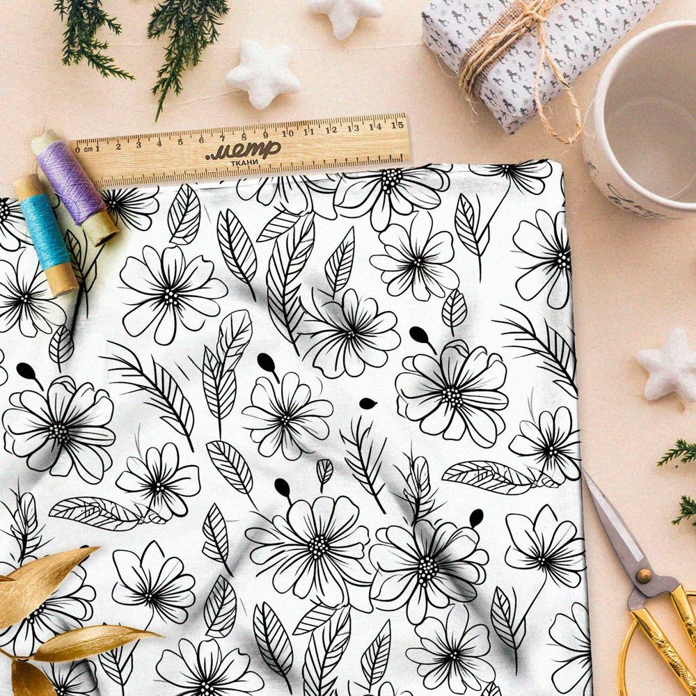 Ткань премиум атлас упрощенный полевой мотив