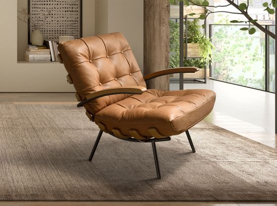 Кресло 5153 из коричневой кожи с подлокотниками из ясеня Испания 