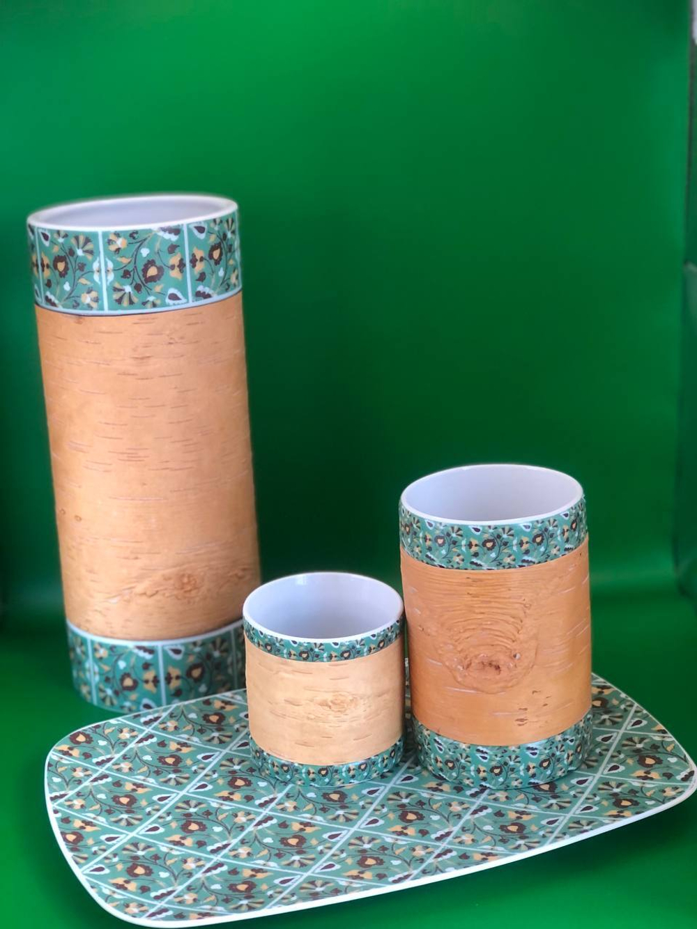 Ваза фарфоровая с берестой. Коллекция  Изразец Коломенское. Птицы. Бревно (Log).