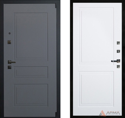 Входная металлическая дверь Нео Ясень 13 Софт белый без текстуры (фурнитура ХРОМ блестящий)
