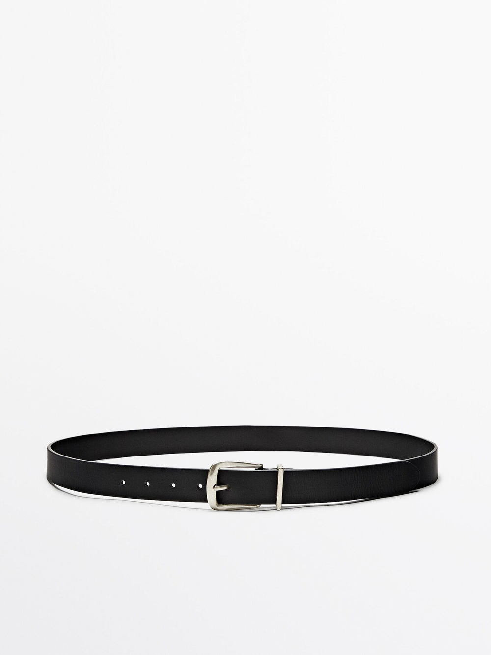 Massimo Dutti Кожаный ремень с металлической шлевкой, черный