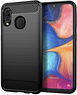 Чехол для Samsung Galaxy A20 (Galaxy A30, M10S) цвет Black (черный), серия Carbon от Caseport