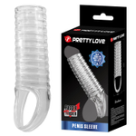 Прозрачная насадка на пенис с ребрышками и подхватом мошонки