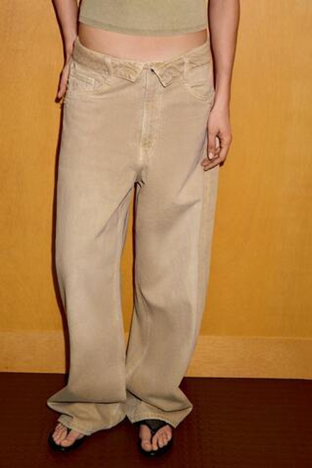 ZARA ДЖИНСЫ TRF СО СРЕДНЕЙ ПОСАДКОЙ И ОТЛОЖНЫМ ПОЯСОМ, РЫЖЕВАТО-КОРИЧНЕВЫЙ