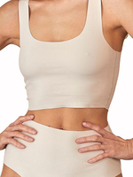 Женский укороченный бесшовный топ (Размер: L) (Цвет: молочный)