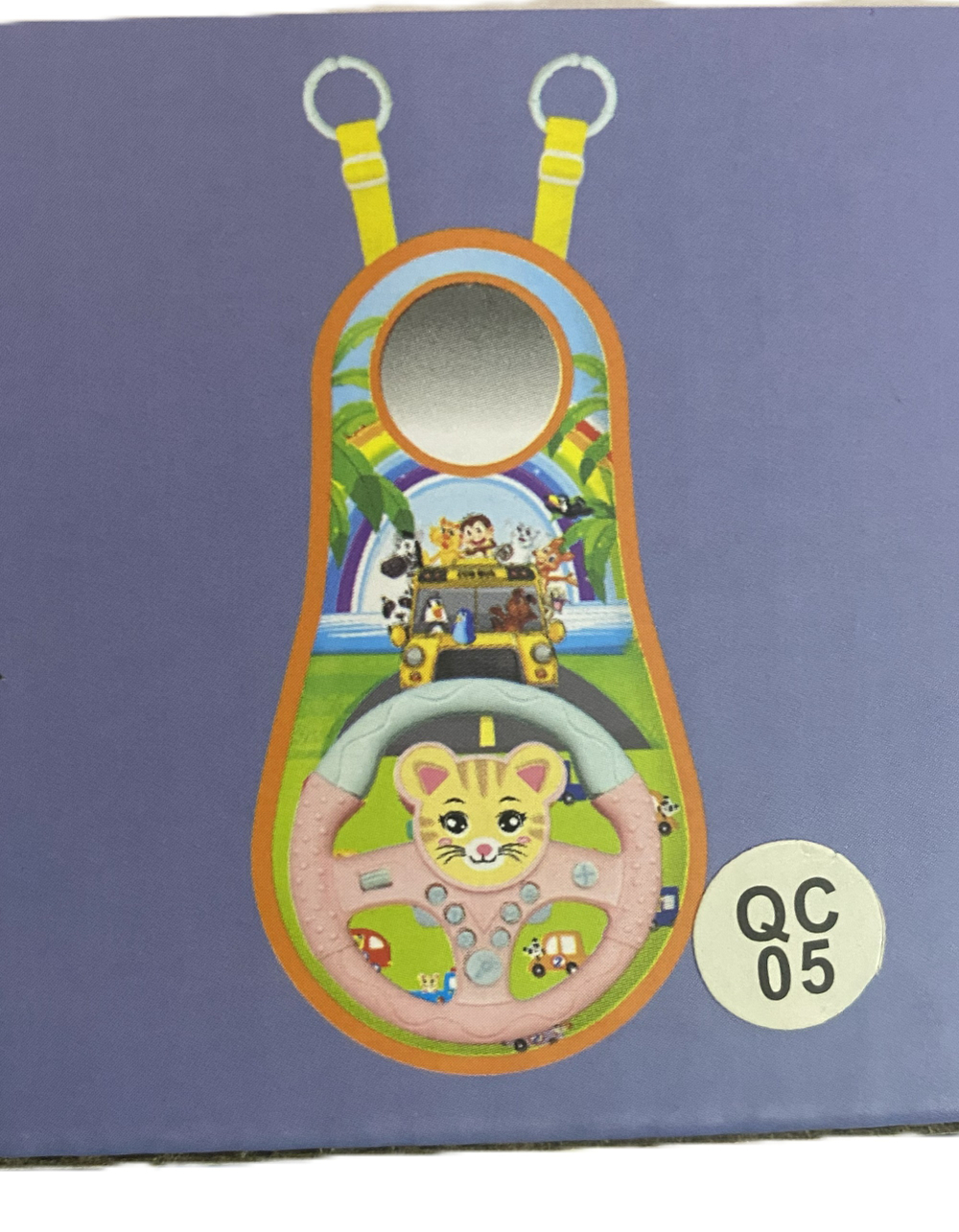 Детский развивающий коврик с многофункциональным рулем, цвет руля розовый