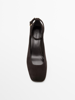Massimo Dutti Туфли на каблуке с квадратным верхом, коричневый