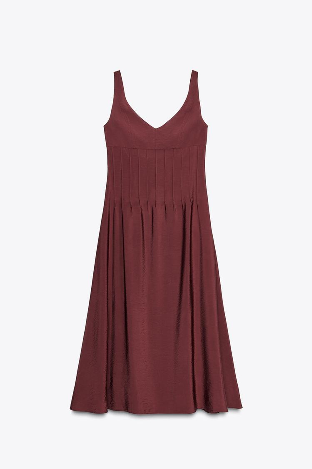 ZARA ПЛАТЬЕ-МИДИ С КУЛИСКАМИ, ГРАНАТОВЫЙ