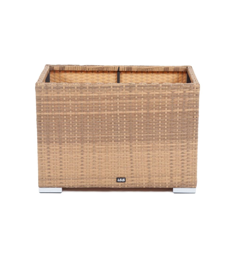 "Лунго" кашпо для цветов большое плетеное из искусственного ротанга, цвет соломенный