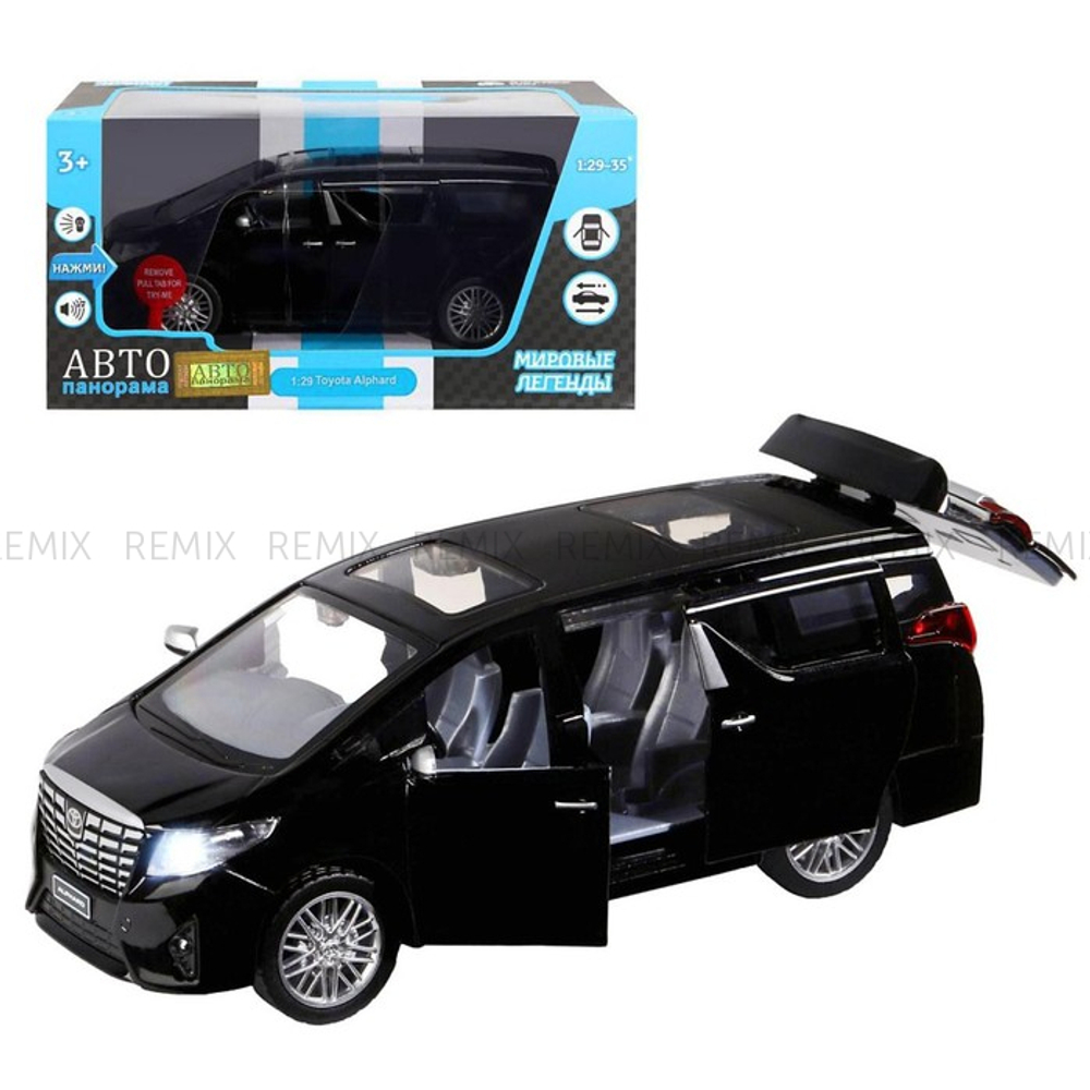 Машина металлическая Toyota Alphard, 1:29, открываются передние двери, световые и звуковые эффекты, цвет чёрный