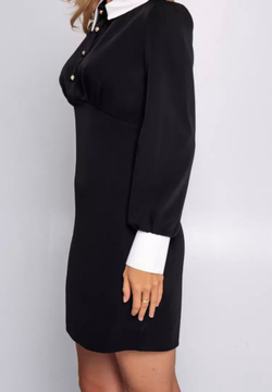 Платье черное мини школьное с длинным рукавом, демисезон, 80% полиэстер / 20% хлопок