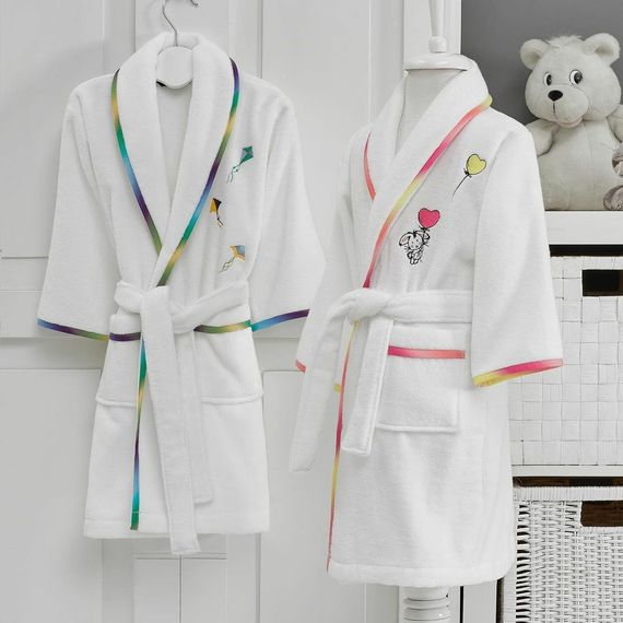 Детский махровый халат RAINBOW бело-желтый SOFT COTTON