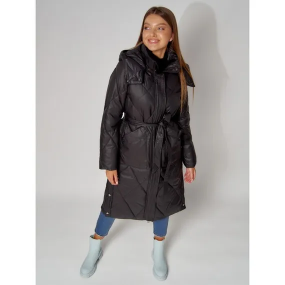 Пальто утеплённое стёганое женское, цвет чёрный, размер 48