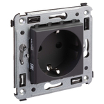 Розетка в стену, 2P+E, с з/ш, "Avanti", "Черный матовый"