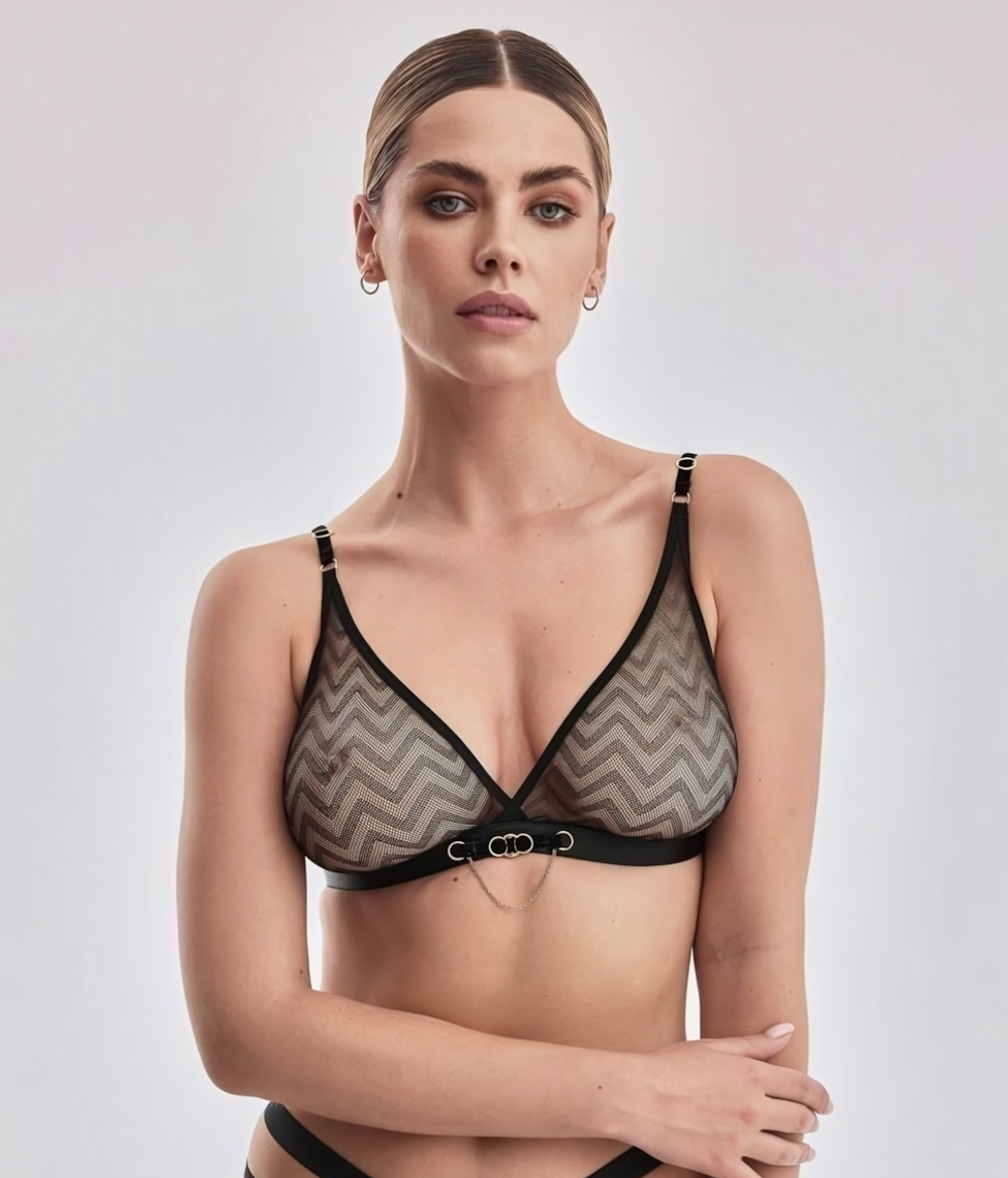 Бюстгальтер Sono из сетки с геометрическим рисунком (Размер: 40) (Цвет: черный)