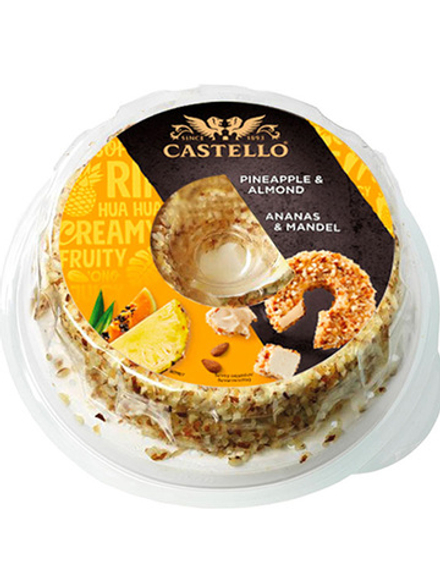 Сливочный крем-сыр CASTELLO® 1000 г, КОЛЬЦО ИЗ АНАНАСОВОГО И МИНДАЛЬНОГО СЫРА, СРОК - 16.07.2025