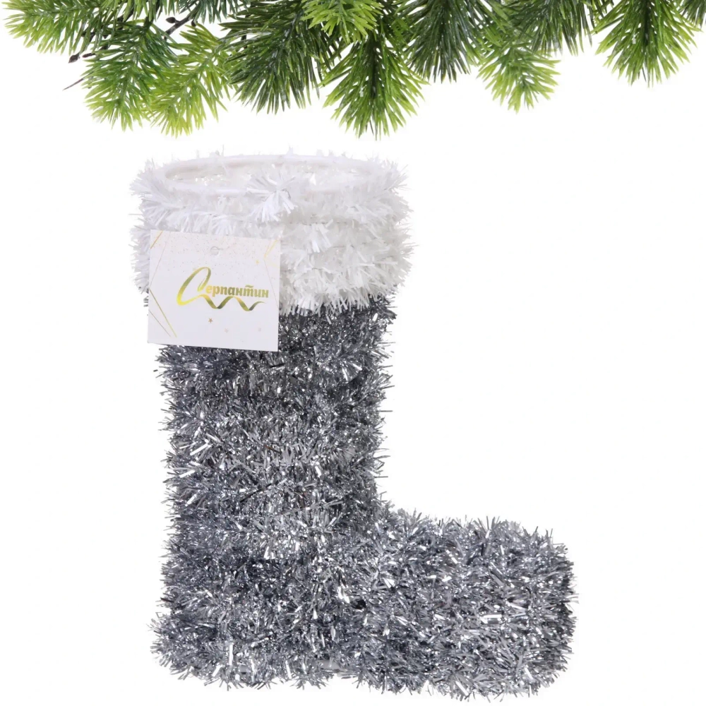 Украшение фольгированное «Зимний ботиночек» 22*17*7 см, серебро