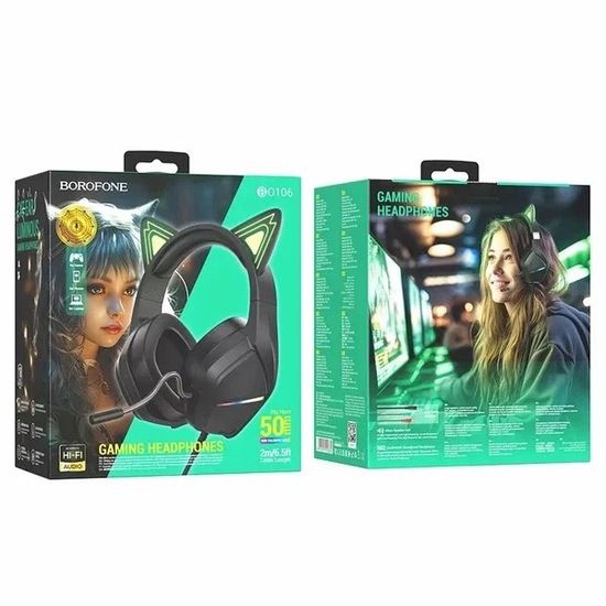 Гарнитура поле ИГР Borofone BO106 black (Elf Cat)