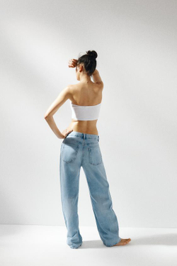 ZARA ДЖИНСЫ-БАНАНЫ TRF С ВЫСОКОЙ ПОСАДКОЙ, ГОЛУБОЙ