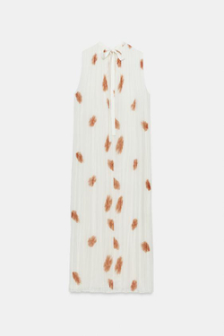 ZARA ПЛАТЬЕ ИЗ ТКАНИ С ПРИНТОМ — ZW COLLECTION, ЭКРЮ/КРАСНЫЙ
