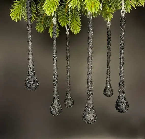 Набор сосулек Горный хрусталь 18 см., 6 шт., черный, стекло, Christmas DeLuxe (88717)