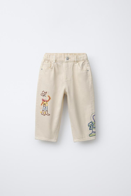 ZARA БРЮКИ BAGGY ИЗ САРЖИ С ВЫШИВКОЙ TOY STORY © DISNEY PIXAR, ЭКРЮ