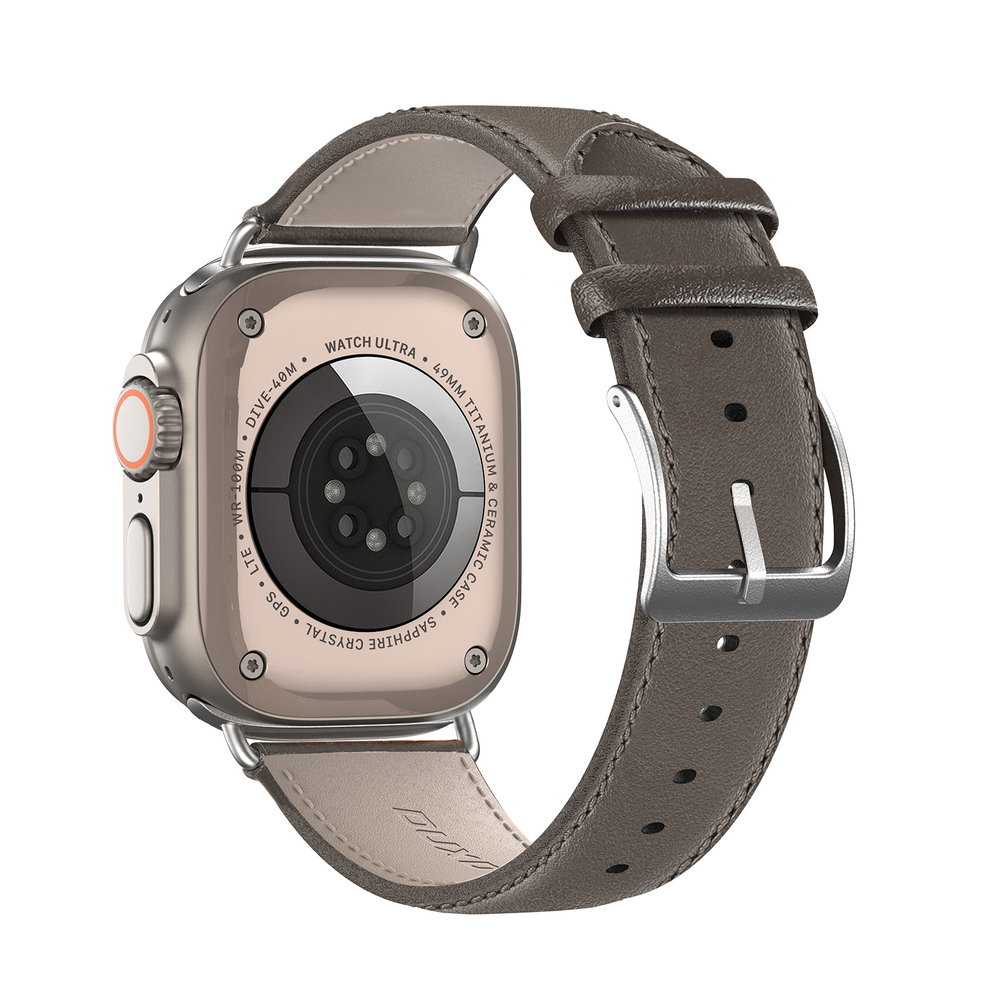 Ремешок из кожи серого цвета от Dux Ducis для смарт часов Apple Watch 42, 44, 45, 46, 49мм, серия YS Series