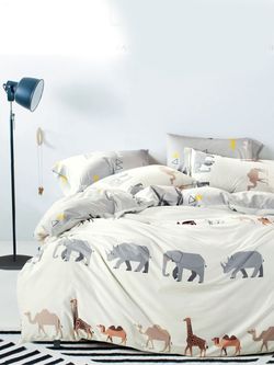 Постельное белье Сказка "Саванна/Саванна (компаньон)" евро Наволочка 50х70 см 2 шт Простынь на резинке 180х200 см Пододеяльник 200х215 см, перкаль