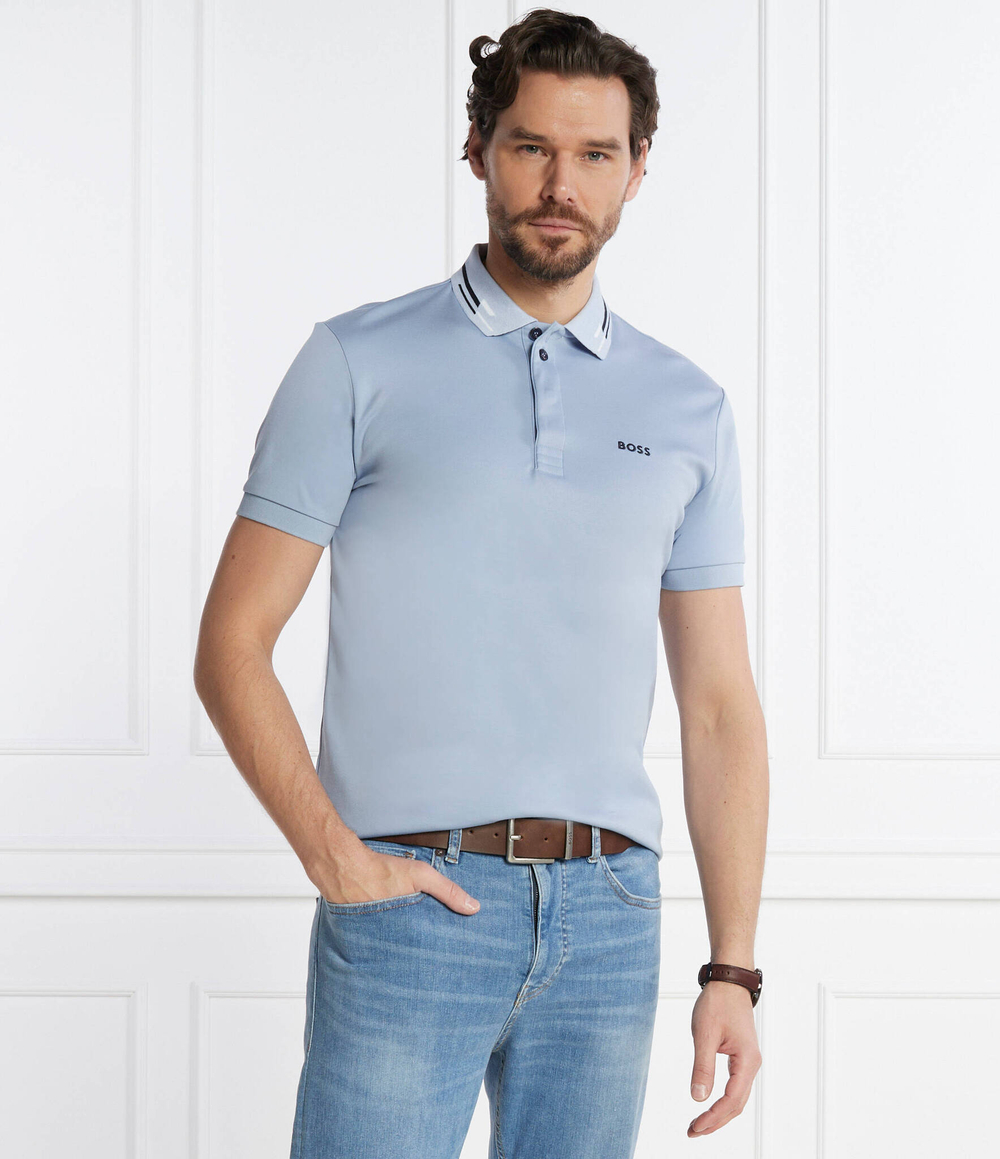 Поло PAUL CURVED BOSS GREEN - голубой(50469245)