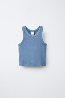 ZARA ТОП С ЭФФЕКТОМ ПОТЕРТОСТИ И ДЕТАЛЯМИ В РУБЧИК, ГОЛУБОЙ