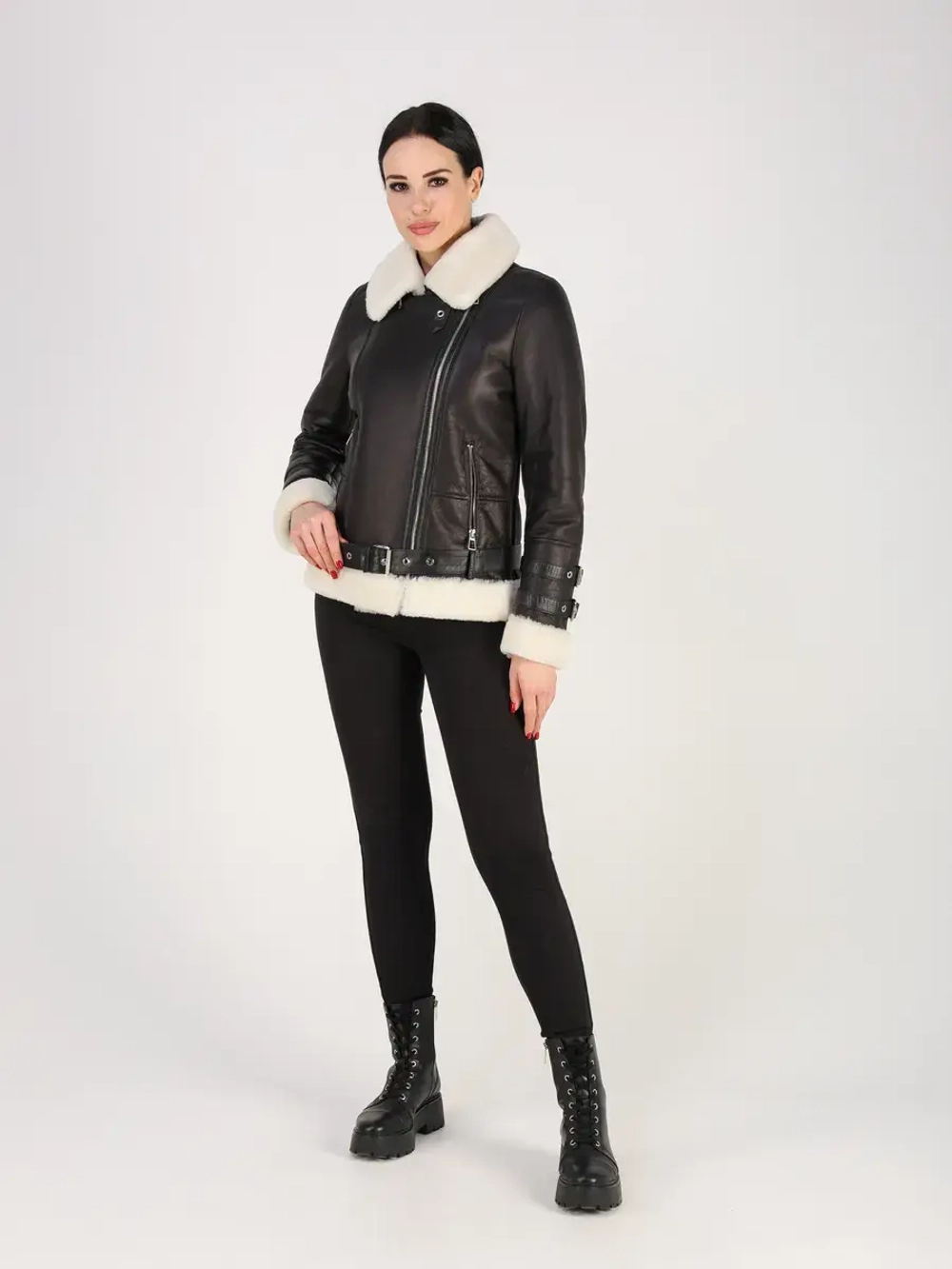 Дубленка зимняя натуральная короткая авиатор