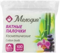 Ватные палочки КОМПЛЕКТ 100 шт., МЕЛОДИЯ, полиэтиленовый пакет