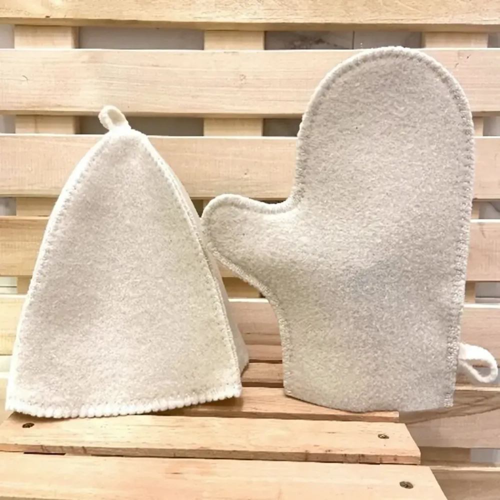 Набор банный без вышивки «Классика» 2 предмета (шапка, варежка) (евро)