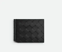 Бумажник Bottega Veneta intrecciato с клипсой черный
