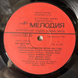 Винтажная виниловая пластинка LP Сборник Лучшие Итальянские Песни 1982 Года Italo Hits (СССР 1987)
