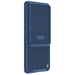 Чехол с вставками из нейлонового волокна синего цвета от Nillkin для Huawei Mate 50 Pro, серия Textured Case S, полуавтоматическая сдвижная крышка
