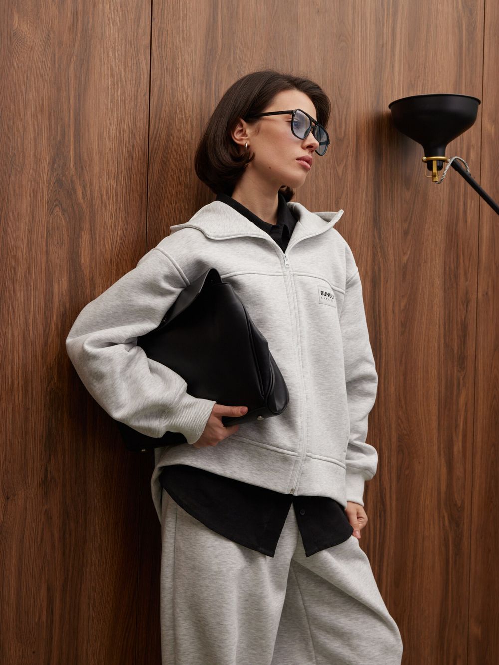 Толстовка на молнии утепленная "Серый меланж" женская