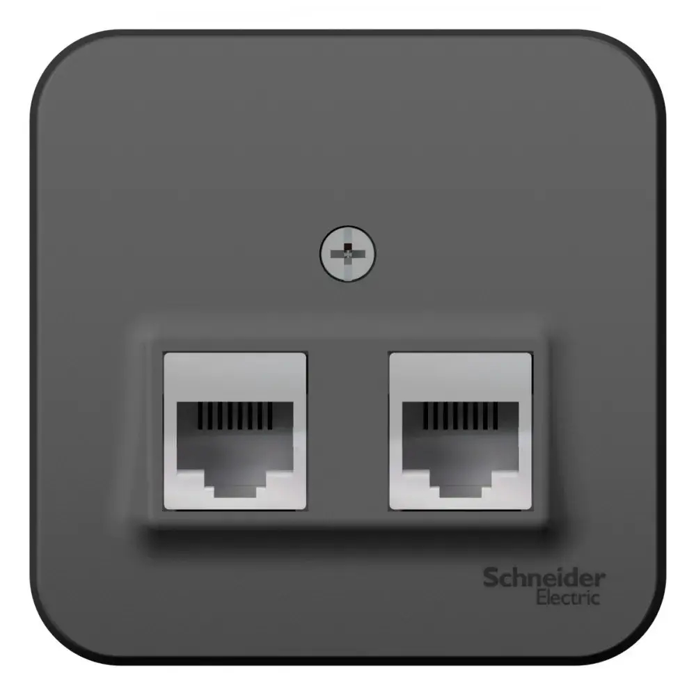 BLANCA О/У РОЗЕТКА двойная: комп.RJ45, кат.5E + телеф. RJ11, ИЗОЛ.ПЛ., АНТРАЦИТ