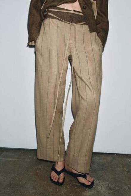 ZARA БРЮКИ ИЗ КОМБИНИРОВАННОГО ЛЬНА — ZW COLLECTION, МЯГКИЙ КАШТАНОВЫЙ