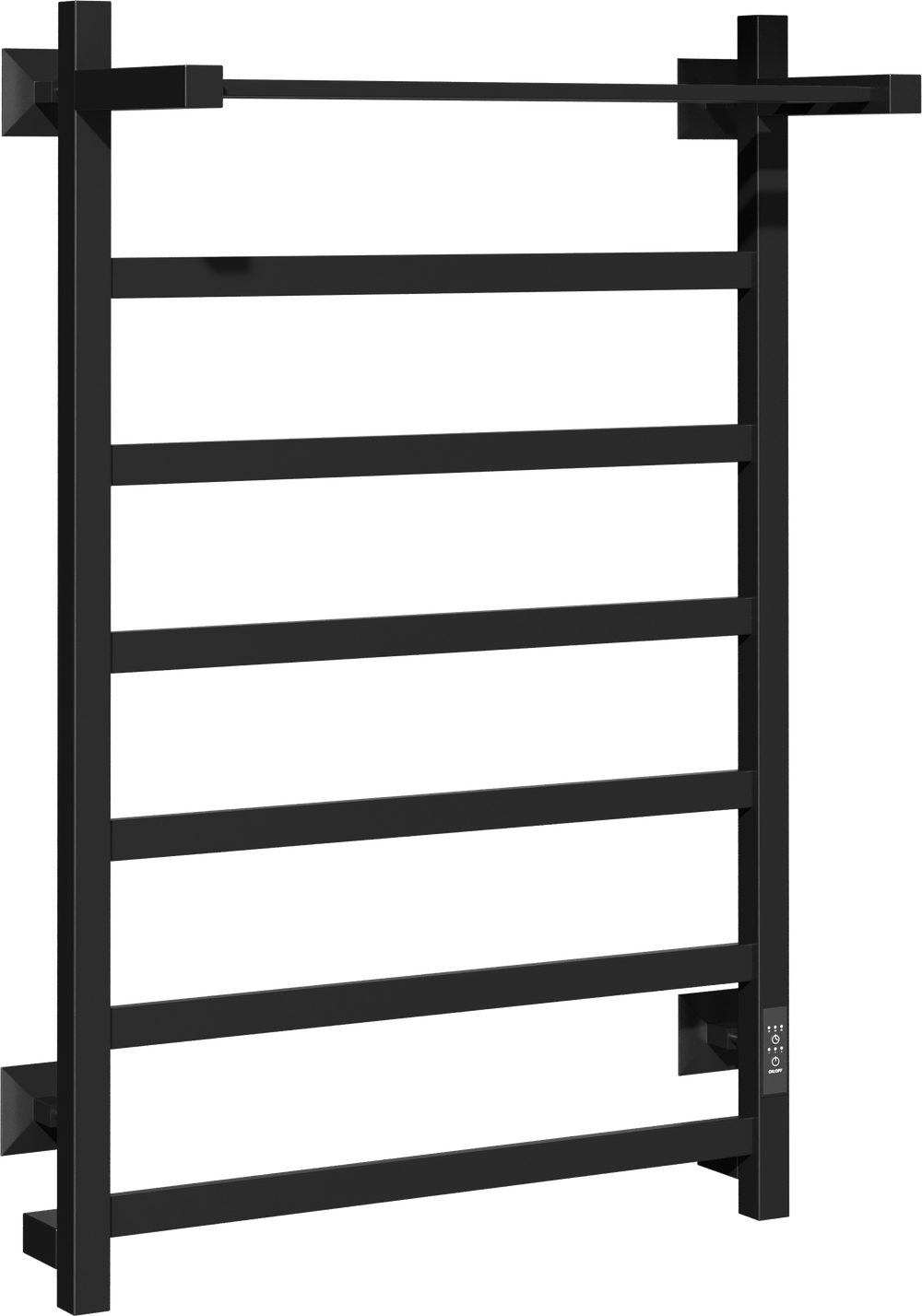 Полотенцесушитель электрический EWRIKA Пенелопа КВ7 80x55 см, подключение справа, слева, скрытое подключение справа, матовый черный, лесенка, из стали, с полкой