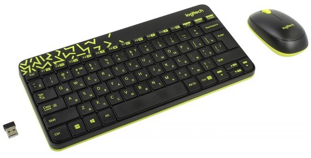Комплект клавиатура + мышь Logitech MK240 Nano, black/yellow