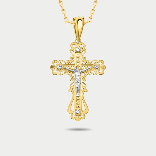 Крест православный из розового золота 585 пробы с фианитами (арт. 3144)