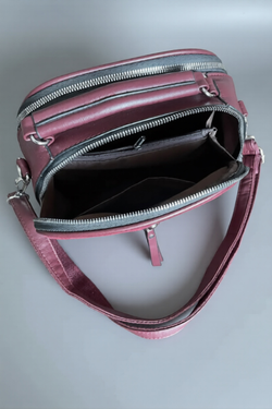 Сумка женская из экокожи с вельветом бордовая QOZA