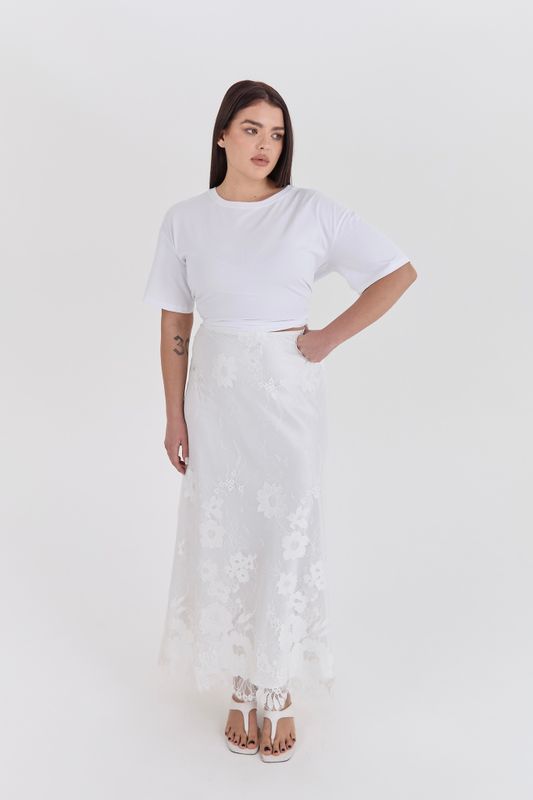 Юбка макси из кружева, молочный