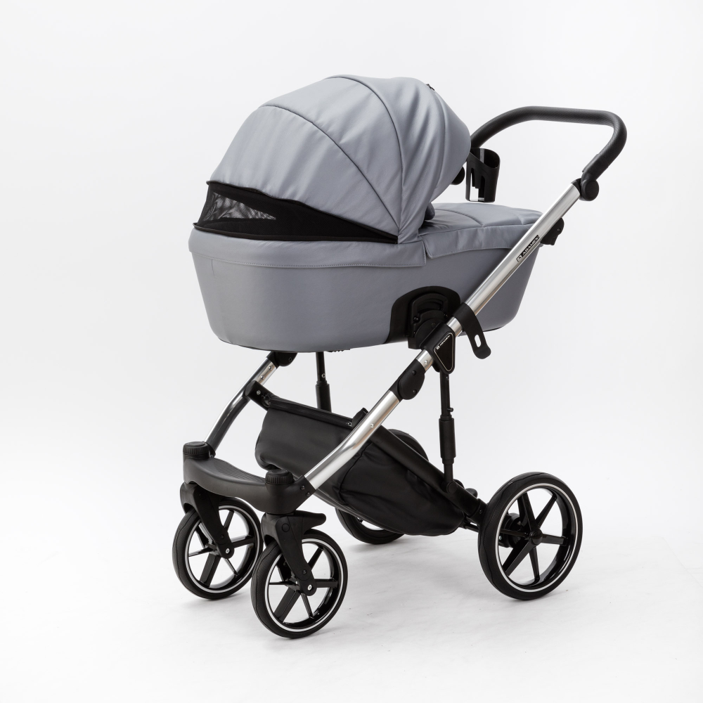 Детская универсальная коляска Adamex LUMI SE Deluxe L-SM507 (2в1) Серая перламутровая экокожа, хромированная рама