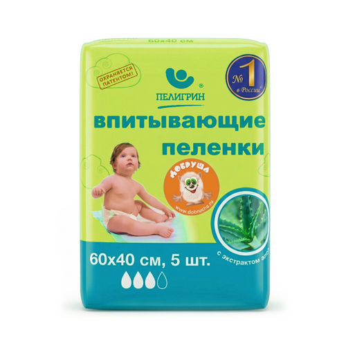 Пелёнки впитывающие с экстрактом алое, 60х40 см, 5 шт.