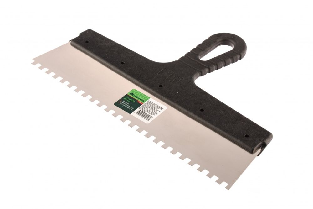 Шпатель 300мм, зуб 6х6мм, из нержавеющей стали, пластмассовая ручка, Сибртех, 85467