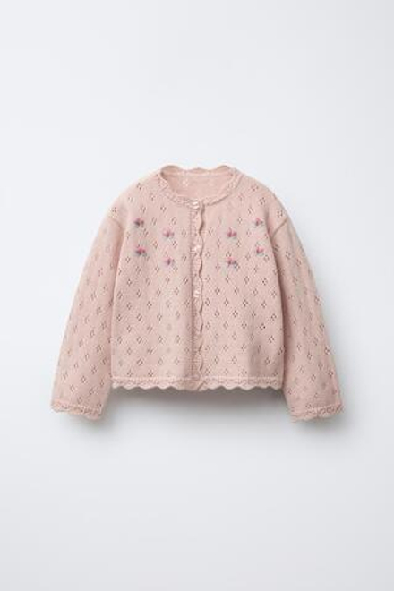 ZARA КАРДИГАН С ЦВЕТАМИ, ПЕРСИКОВЫЙ